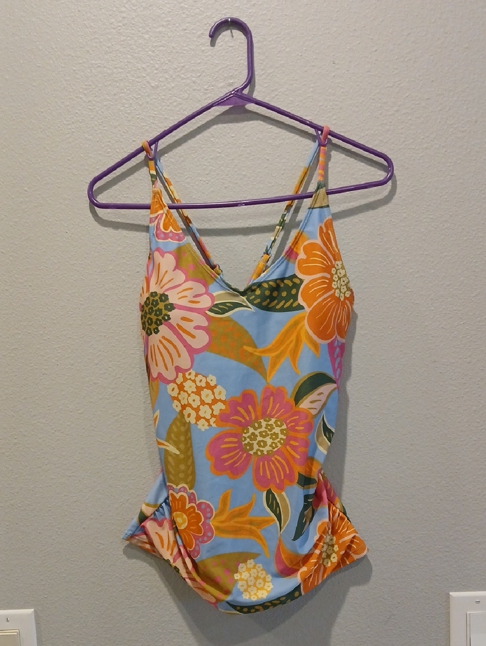 Nwt Nani Swimwear Large Floral V-Neck Tankini Top in Blue and Orange